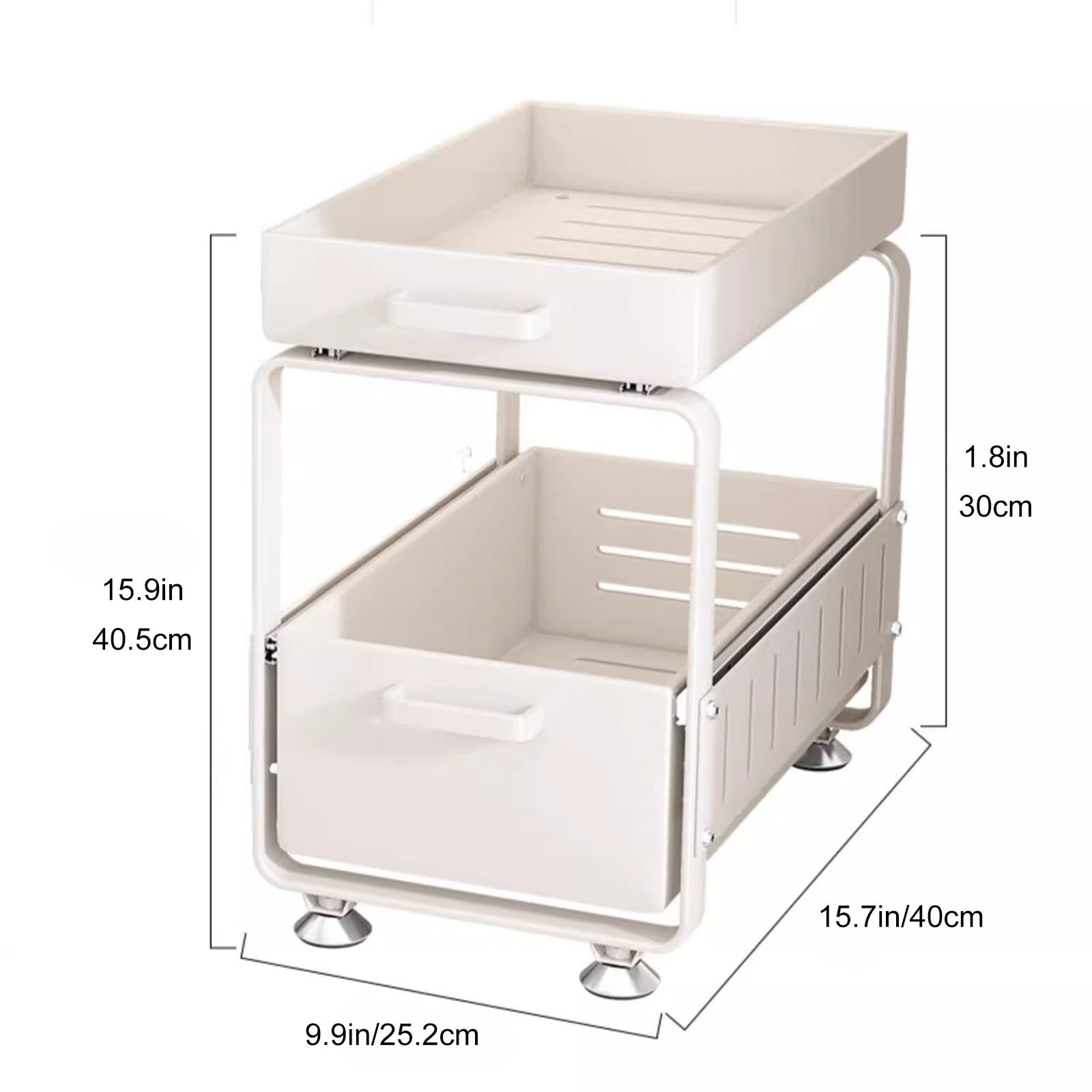 WZFPXIGWE 2-Tier Sliding-Out Kitchen Basket, Pull-Out Under the Sink Storage, Under Sink Organizers and Storage with Anti-Slip Feet for Pantry, Bathroom, Home