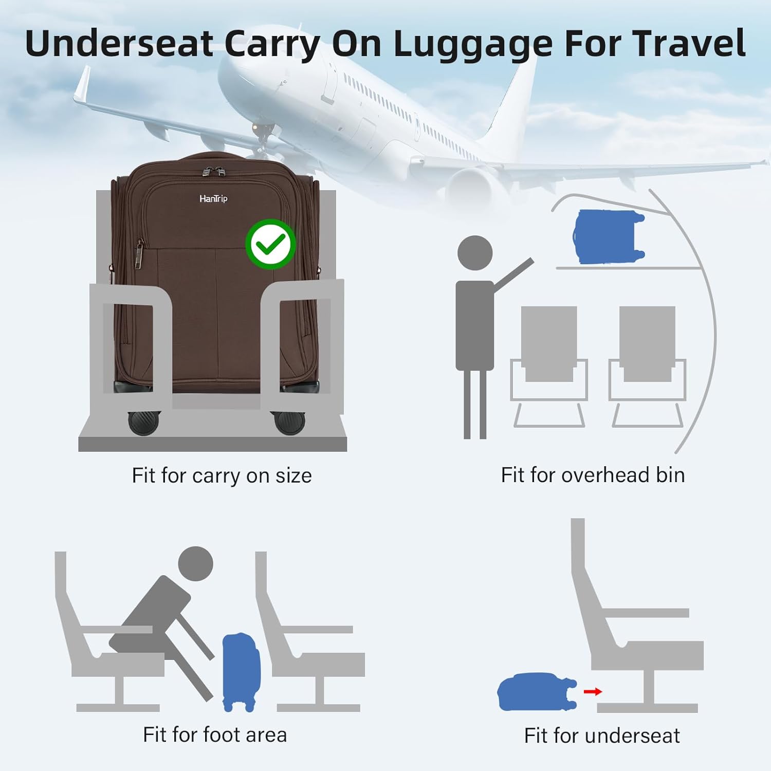 16 Inch Underseat Carry On Luggage with Wheels Softside Small Suitcases Personal Item Bag with Pocket Travel Luggage for Men Women Business Overnight Bag(Coffee) - Image 4