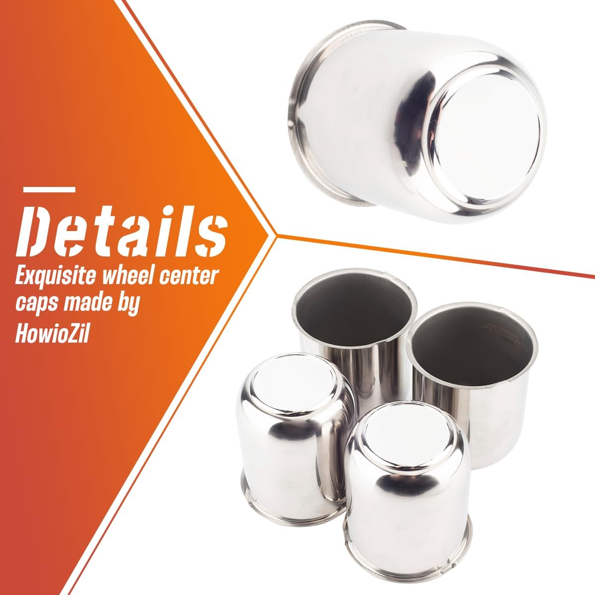 4Pcs 3.19in Trailer Wheel Center Caps Push Through Stainless Steel Hub caps for Truck SUV RV Wheel Rim, Chrome (Fit 3.19" bore, 3.62" Tall)