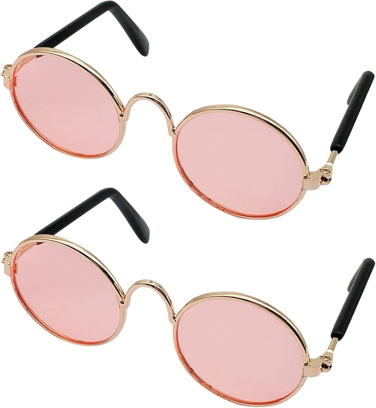 Óculos de Sol para Cães e Gatos Pequenos YAODHAOD Redondos com Armação Metálica Rosa, Pacote com 2