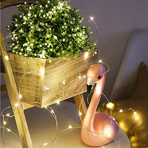GHJ LED Battery Operated Remote Control Rainproof Silver Wire String Fairy Lights Indoor/Outdoor for Christmas Tree Xmas Garden Party (100LEDs, Warm White)
