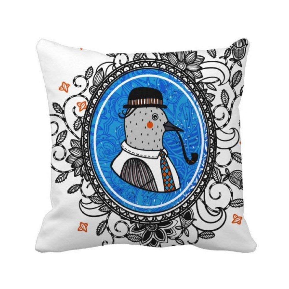 Coussin pigeon illustration carrée, idée cadeau déco originale