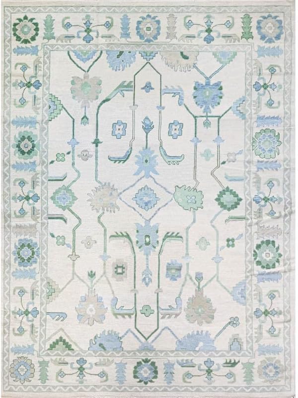 RIDA HANDLOOM Area Rug Hand Knotted Modern Oushak Rug for Living Room, Dining Room, Office, Bedroom, Hand Knotted Oushak Rug, 10x14 feet White