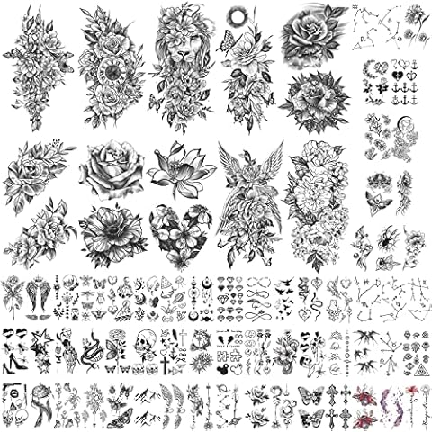 70 hojas de tatuajes temporales de flores grandes y pequeñas de Metuu Cover