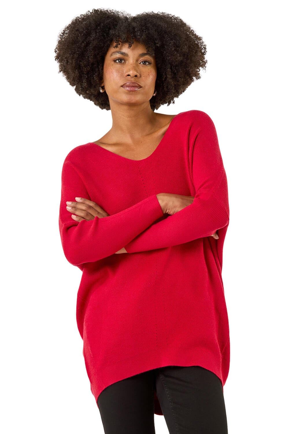 Roman Women's Red Animal Print Eyelet Back Knit Jumper In | : Large