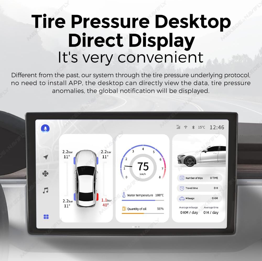 MekedeTech DUDUAUTO USB Car Tire Pressure Monitoring System Compatible with Android Touch Screen,Auto Alarm,4 Tire Sensors for RV Sedan SUV MPV Cars (Built-in TPMS)