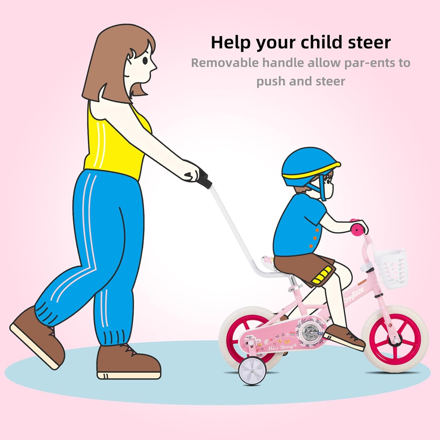 JOYSTAR 10 & 12 Inch Kids Bike for Boys and Girls Ages 1-4 Years, Toddler Bike with Training Wheels & Basket, Detachable Parent Push Handle, Kids Pedal Bike, Multiple Colors