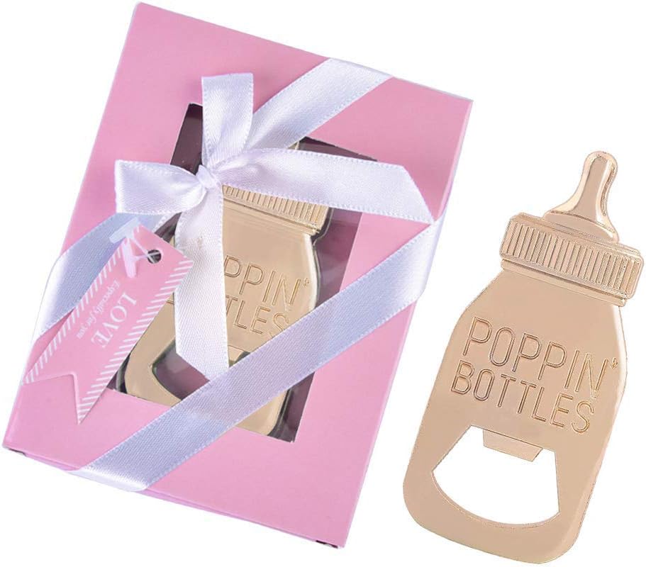 LAYSERI Pack of 12 POPPIN BOTTLES Bottle Opener Baby Shower Party Favors,Party Favors for Guest Souvenir Gift for Baby Shower Birthday Party Decorations Supplies with Gift Box (BOTTLE Pink Style, 12)