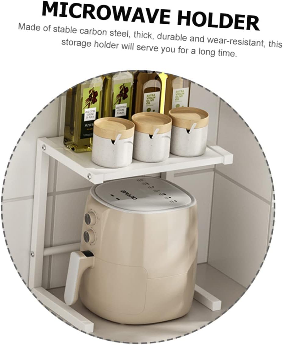 Metal Oven Stand Microwave Holder Space Saving Kitchen Organizer for Oven and Air Fryer Sturdy Countertop Storage White Color