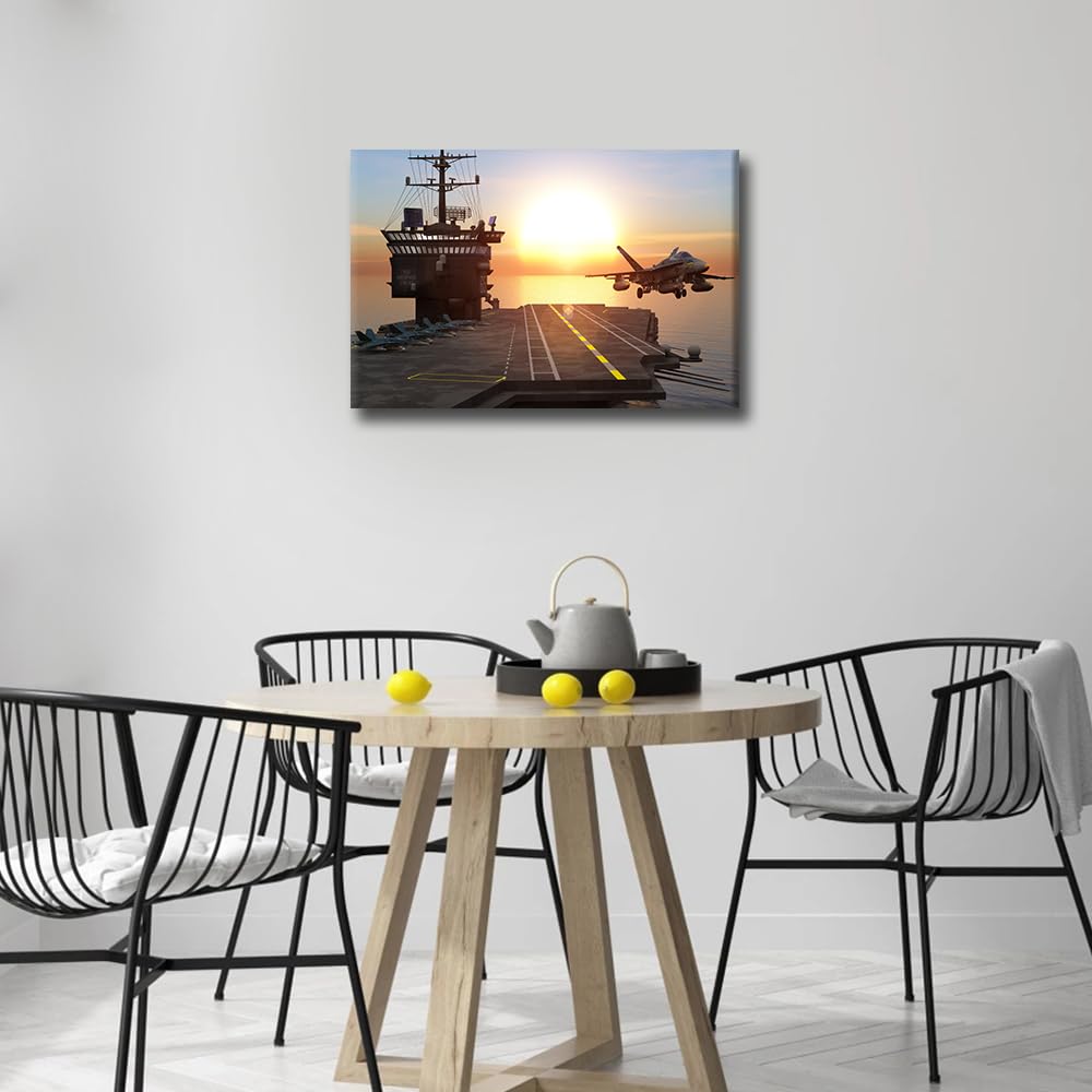 TISHIRON Wall Art for Living Room Aircraft Taking Off from Aircraft Carriers Wall Decor Framed Wall Painting Jet Canvas Prints Pictures Decoration for Bedroom Modern Artwork Office Wall Art 18x12in - Image 3