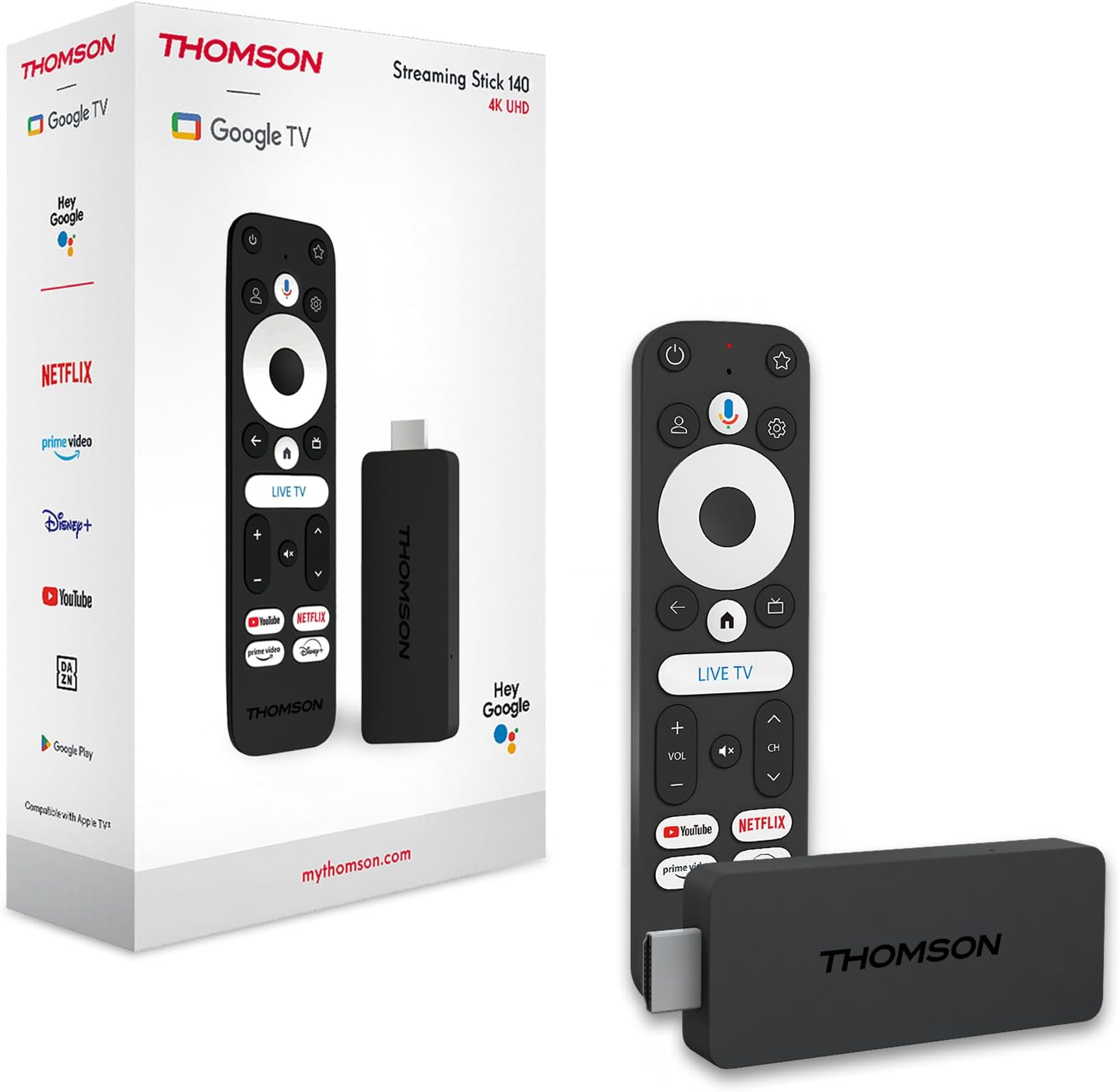 Streaming Stick 140, 4K UHD, Google TV, Smart Voice Control, WiFi, Google Cast