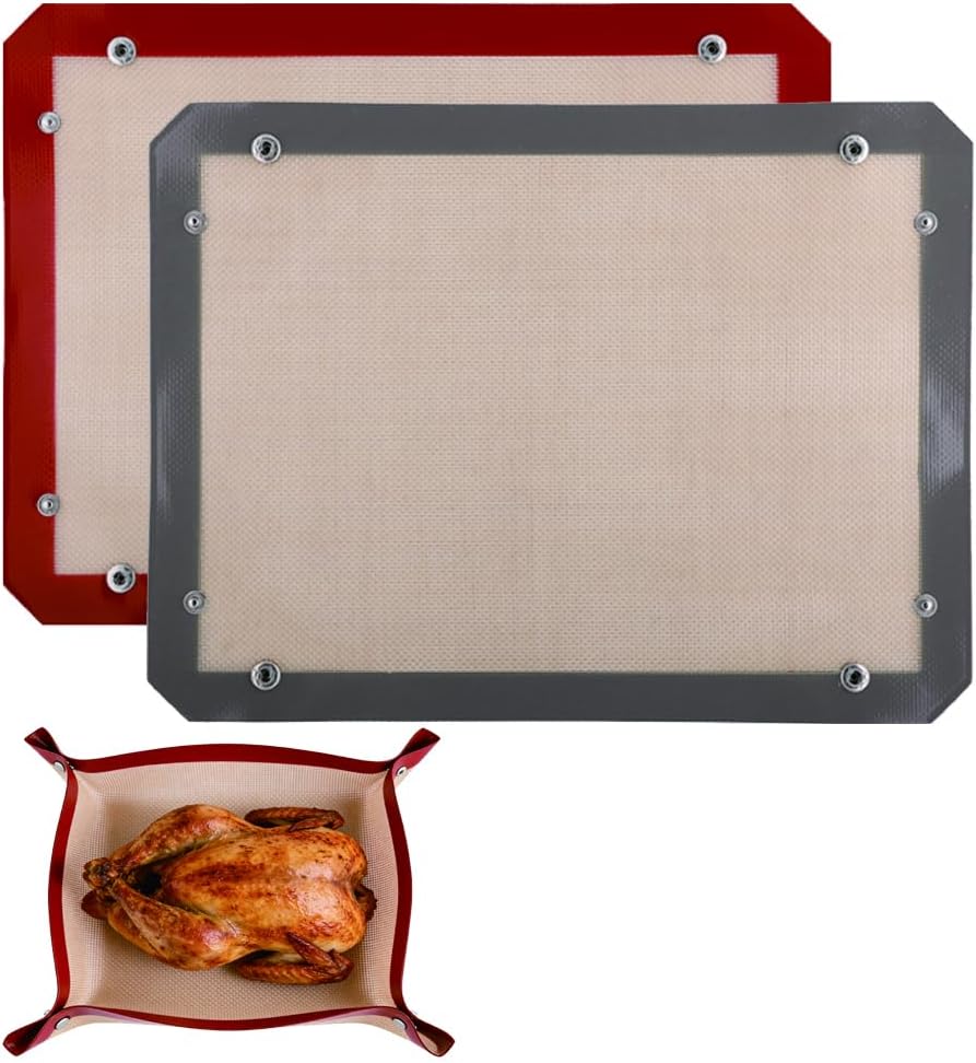 2 Pcs Silicone Baking Mat with Buckle - Leakproof, Non-Stick Silicone Fiber Oven Mat,Snap-Together Corners Form Leakproof Baking Tray,High Temp Resistant Silicone Baking Sheets for Oven(11.81×15.75in)