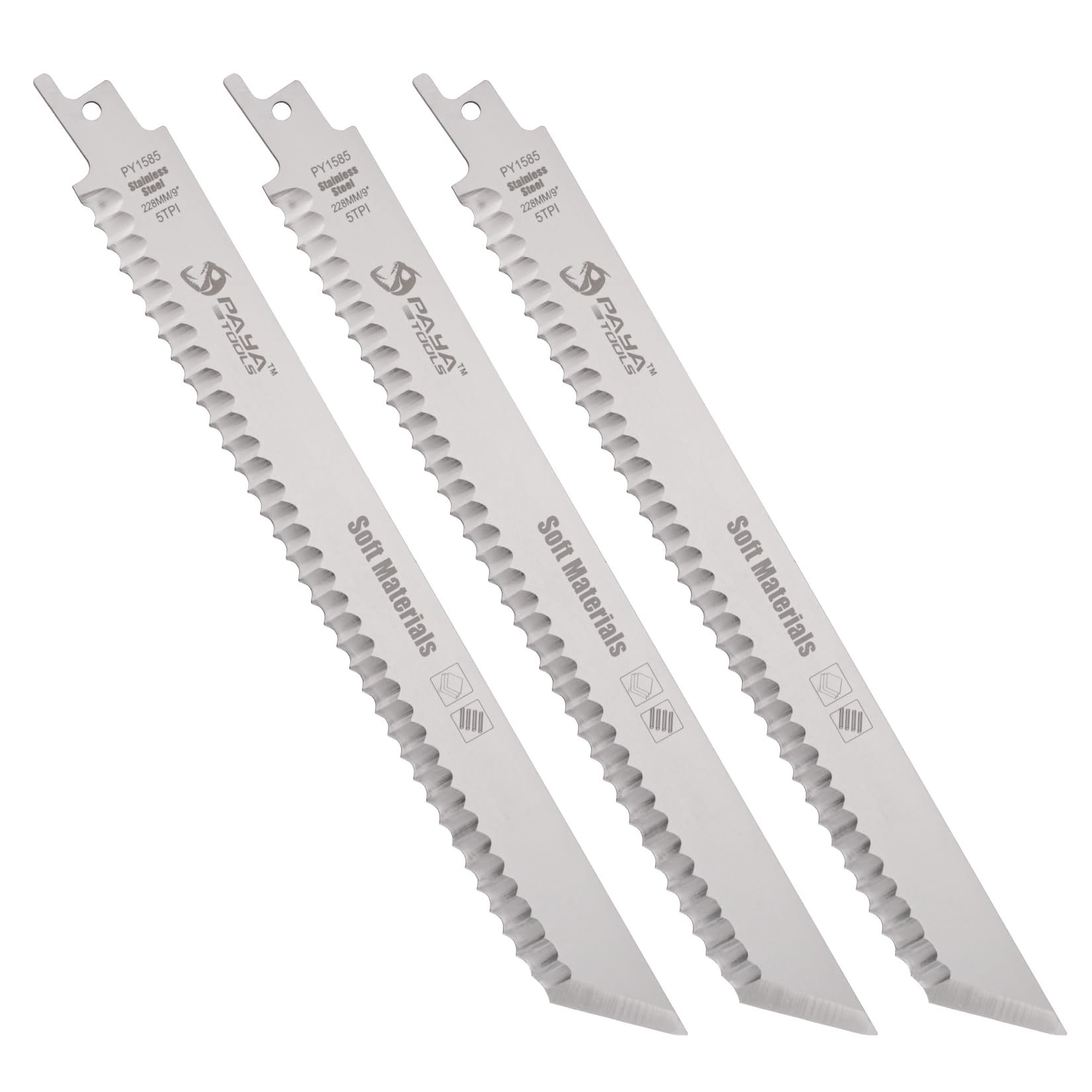 PAYA PRO Stainless Steel Fibre Insulation Reciprocating Saw Blades, Professional Saw Accessories for Rock Wool, Glass Wool, Insulation Wool & Various Soft Materials, PY1585, 3 Pack