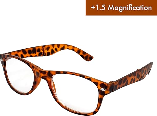 Miniatura 5 de Global Vision Gafas de lectura plegables para hombres o mujeres +1.5 aumento plegable marco tortuga con lente transparente y bolsa de color a juego
