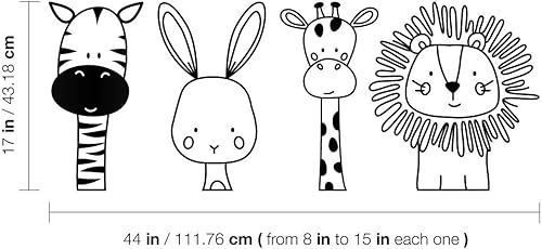 Miniatura 3 de Juego de 4 calcomanías de vinilo para pared, diseño de cebra, conejo, jirafa, león, 17 x 44 pulgadas, bonito diseño moderno para amantes de los