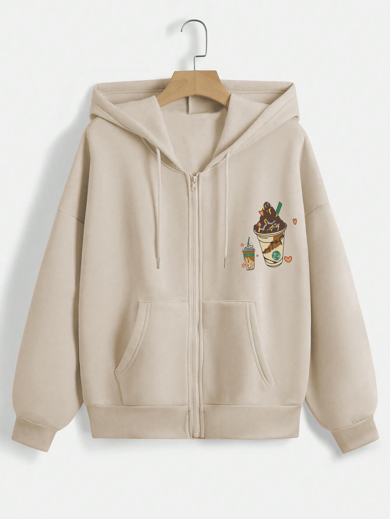 TAGAS Women's Solid Zipper Hooded Sweatshirt|Zip Up (Hoodie) for Womens| Beige - Image 2 thumbnail