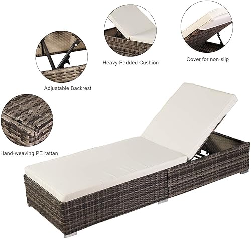 Miniatura 2 de Tumbona de patio (76.4 x 27.5 x 12.5) para exteriores, mimbre de ratán ajustable, silla de piscina con cojines, tumbona para playa, tumbona para