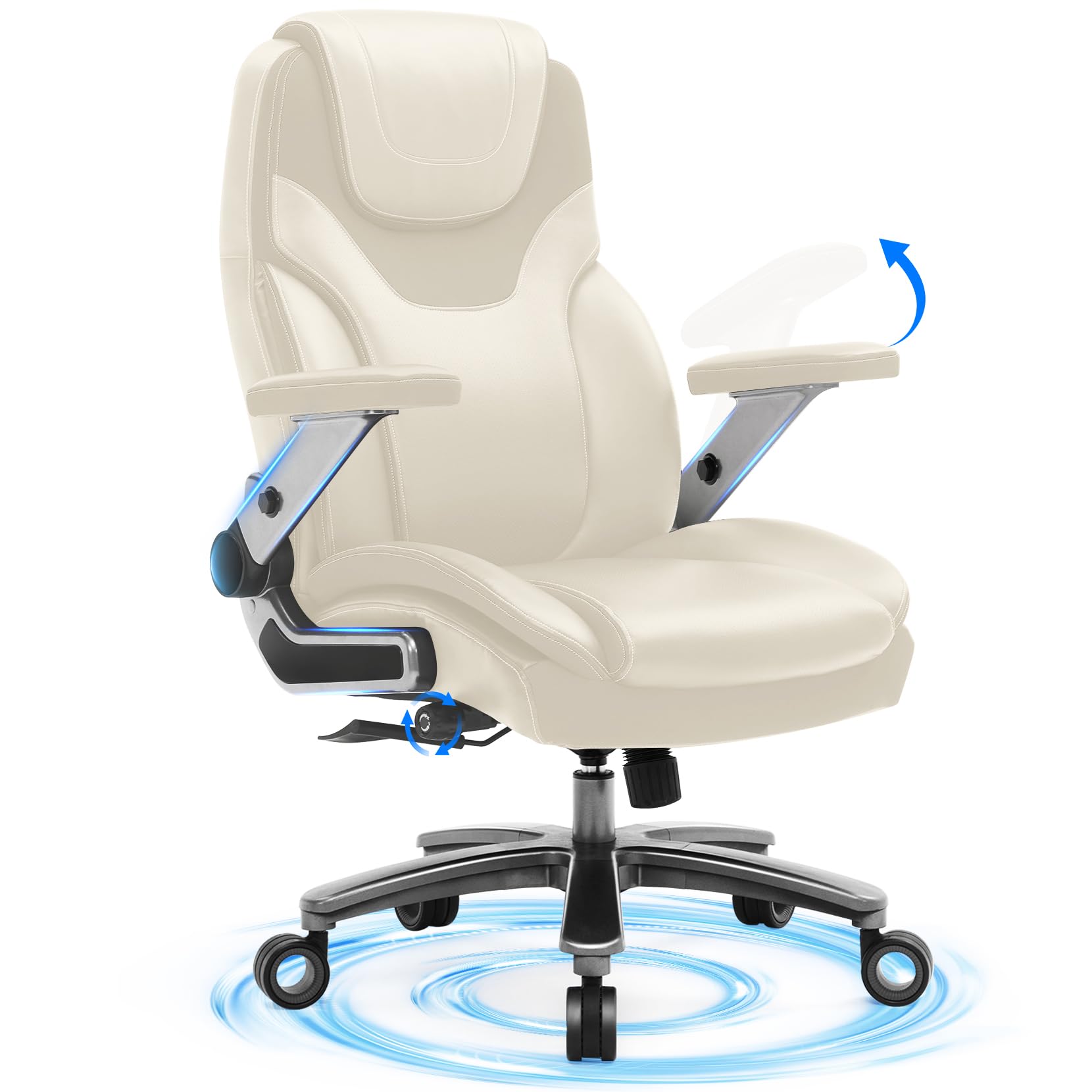 Big and Tall Office Chair with 5D Arms, Fabric and PU Leather Ergonomic Executive Home Office Chair with Adjustable Lumbar Support, Heavy Duty Desk