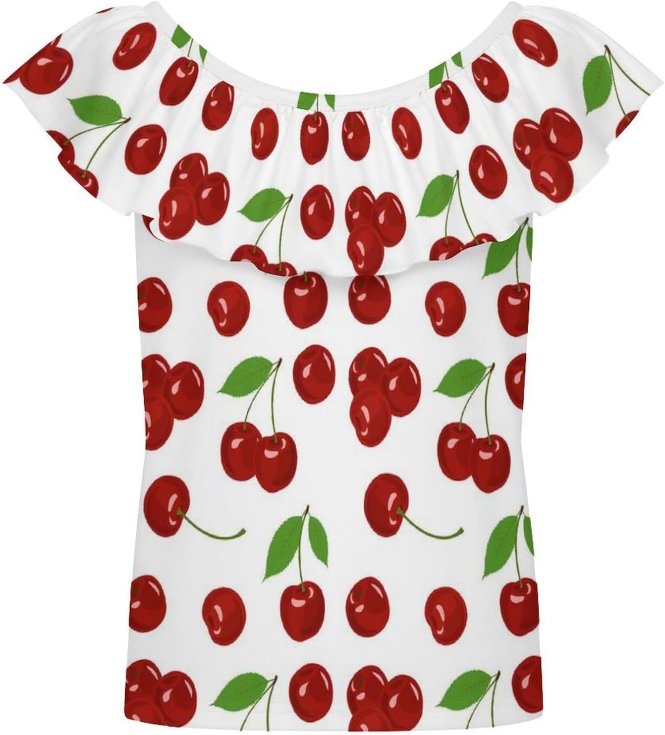 Fresh Cherries Girls T-Shirts Top Ruffle Short Sleeve Blouse Casual Graphic Tees