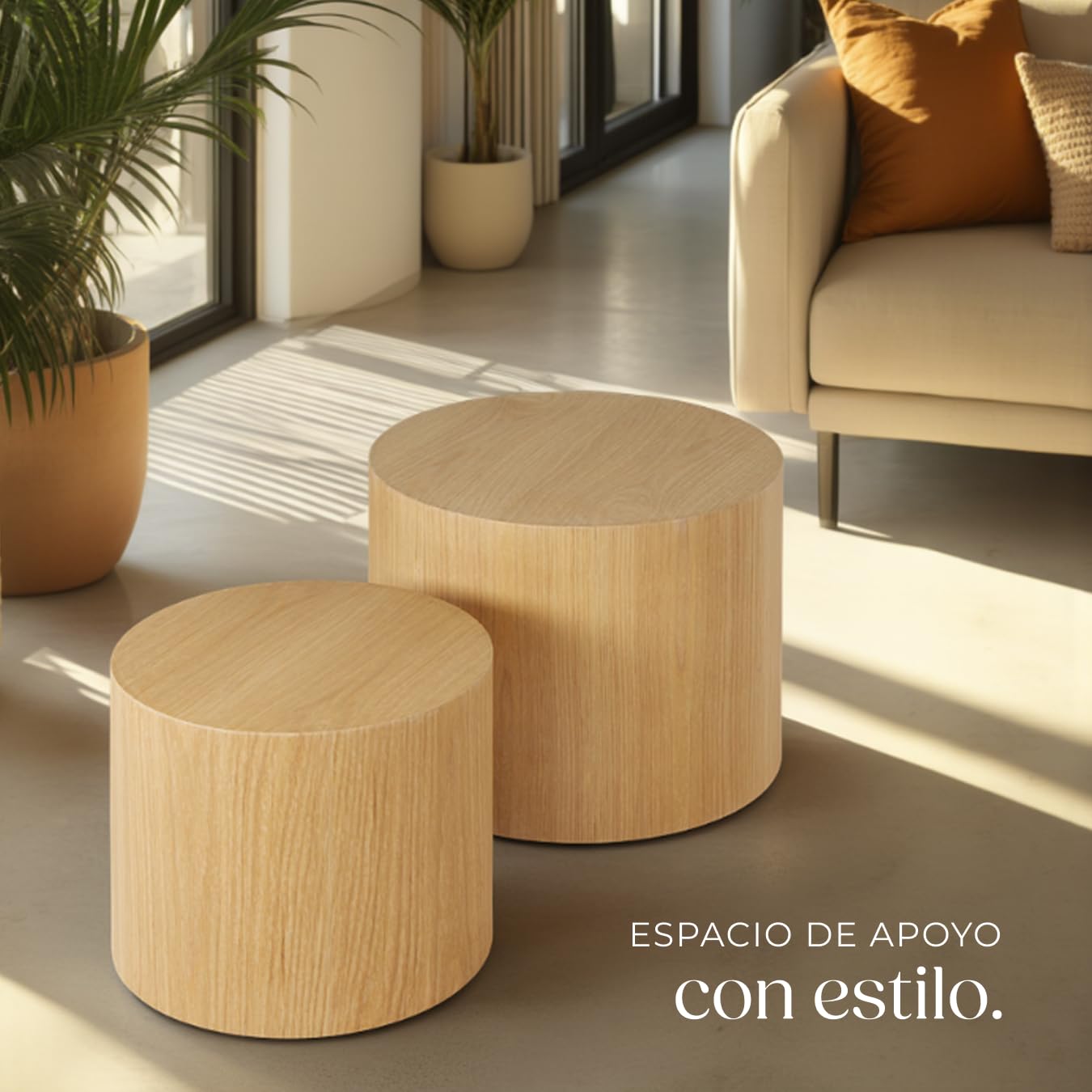 tectake® Juego de mesas auxiliares Redondas, Mesa Redonda pequeña Ideal como Mesa Auxiliar Salon, Mueble Auxiliar Salon, mesas Redondas Estilo Moderno - Roble Claro