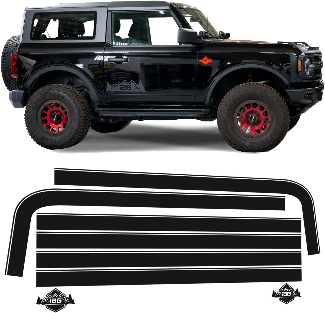 IAG Off-Road Boss Style Vinyl Stripe Kit (Matte Black) for Ford Bronco 4 Door 2021+ (Not Sport or Raptor)
