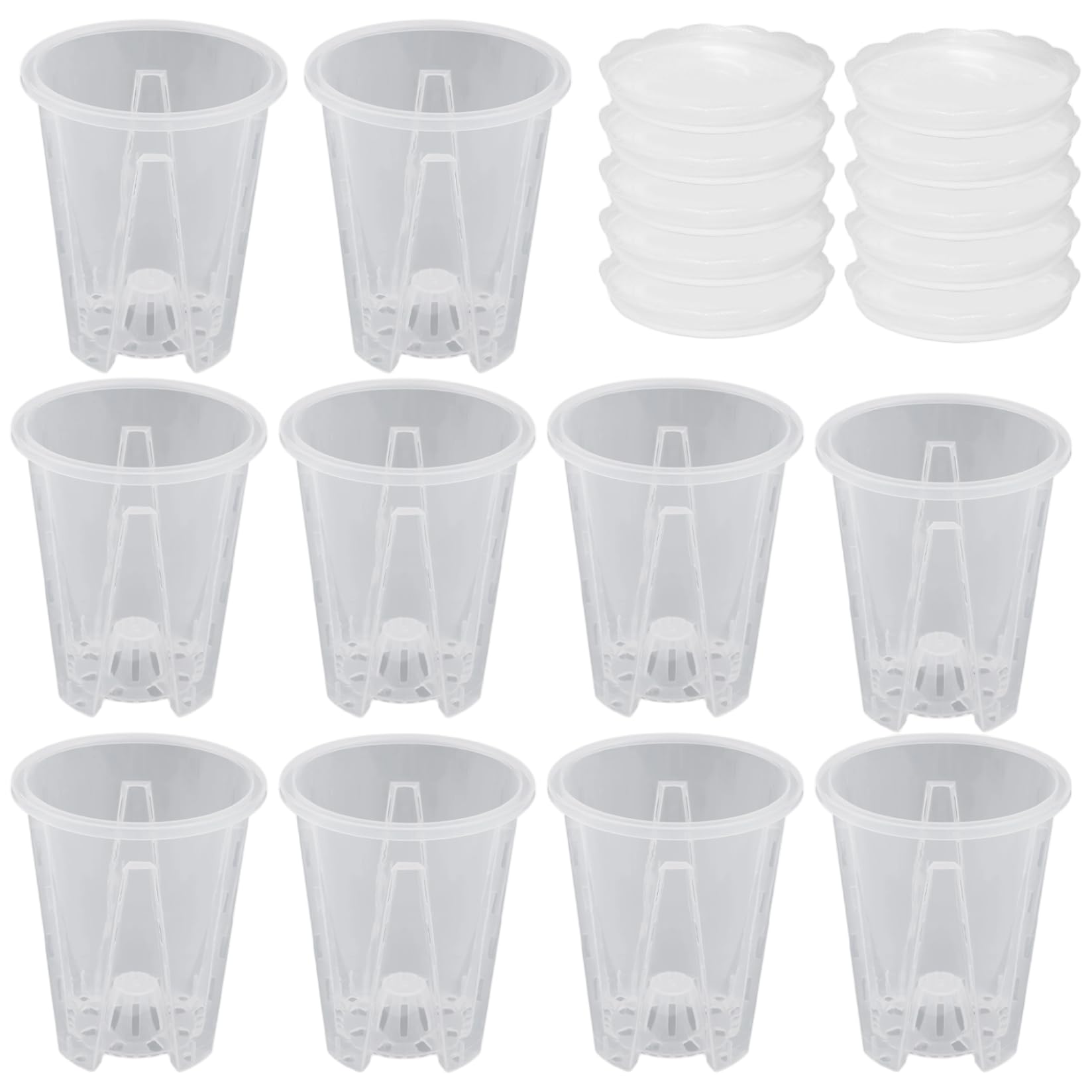 Hbbgdiy White Orchid Pots With Holes 10Pcs 5 Inch Clear Plastic Plant Pots With Drainage And Saucers Transparent Orchid Planters For Repotting Indoor Garden Plants