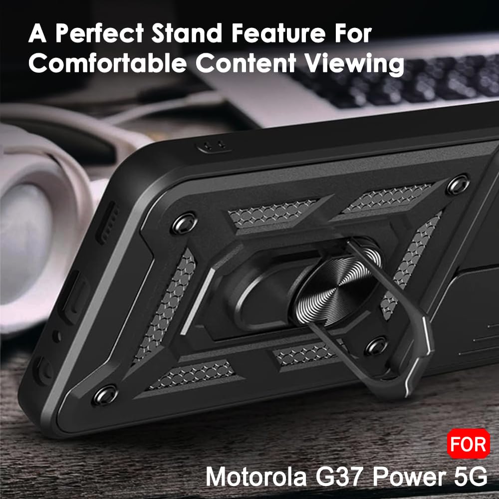 TheGiftKart Tough Armor Bumper Back Cover Case for Motorola Moto G37 Power 5G | Kickstand & Ring Holder | 360 Degree Protection Cover Case for Moto G37 Power 5G (PC & TPU, Sliding Camera Cover, Black) — Amazon image 5