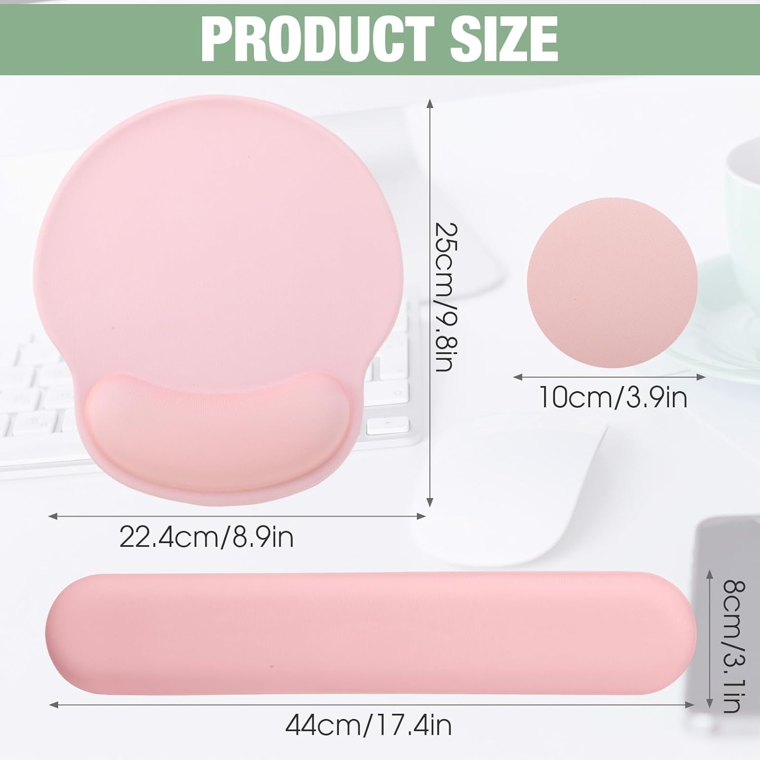 Copkim 4 Sets Wrist Rest and Mouse Pad 3-in-1 Ergonomic Mousepad and Coaster Wrist Rest Support for Computer Keyboard Office Desk Accessories Gift Memory Foam and Silicone Lining, 4 Colors