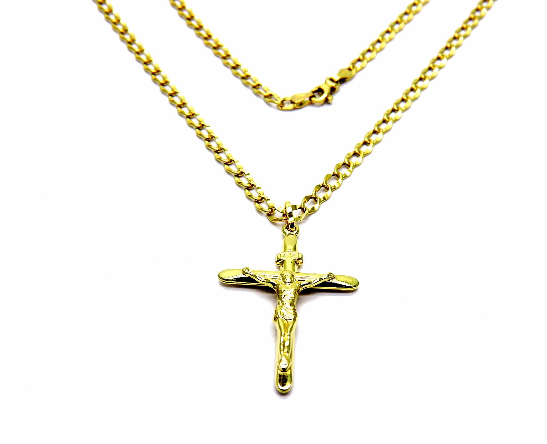 Collana Uomo Oro Giallo 18kt 750 Croce Cristo Smussata | Catena Cm 50, Pendente Religioso
