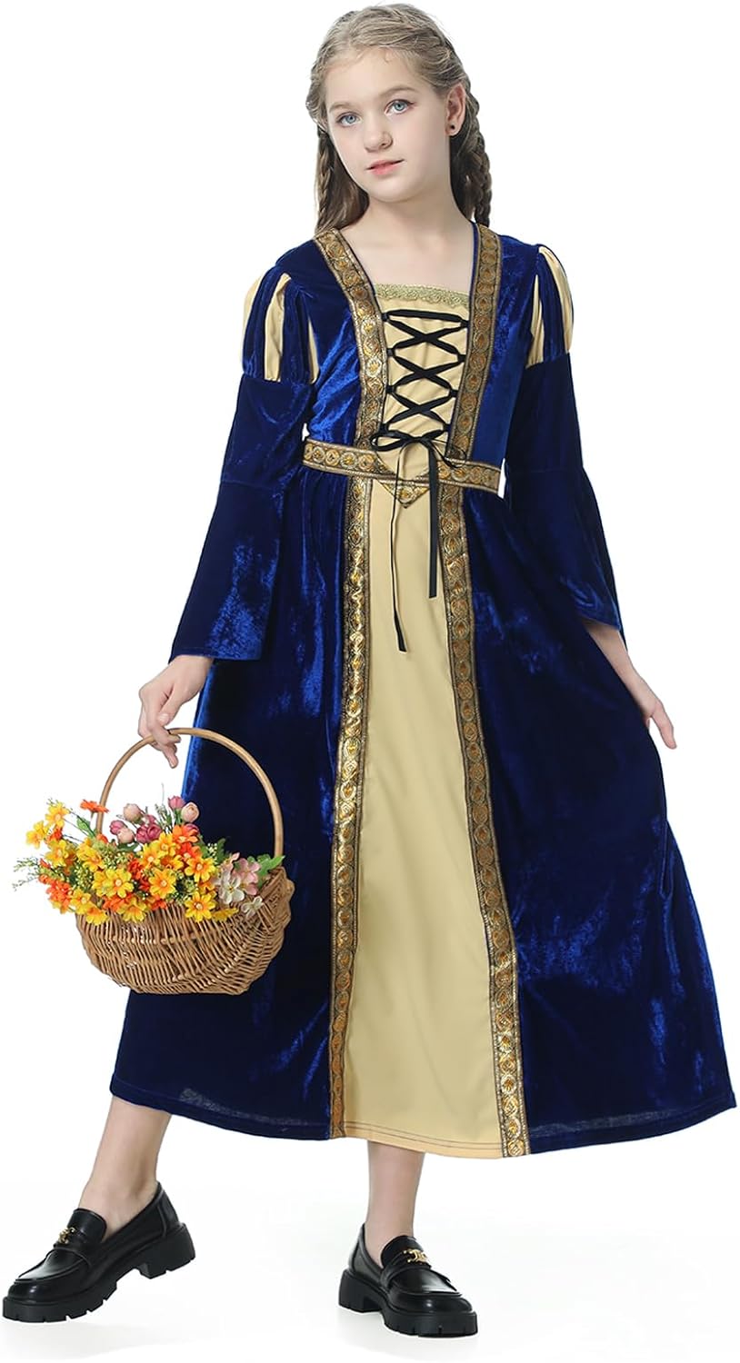 yolsun Renaissance Dress Girls Costume Medieval Princess for Kids Halloween Outfit Dress Up