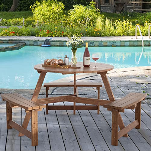 Gymax Picnic Table, 6 People 1720Lbs Wooden Picnic Table Bench Set With Umbrella Hole, Heavy Duty Outdoor Camping Dining Table With Seat For Patio Lawn Backyard Garden Deck Poolside #TOP2