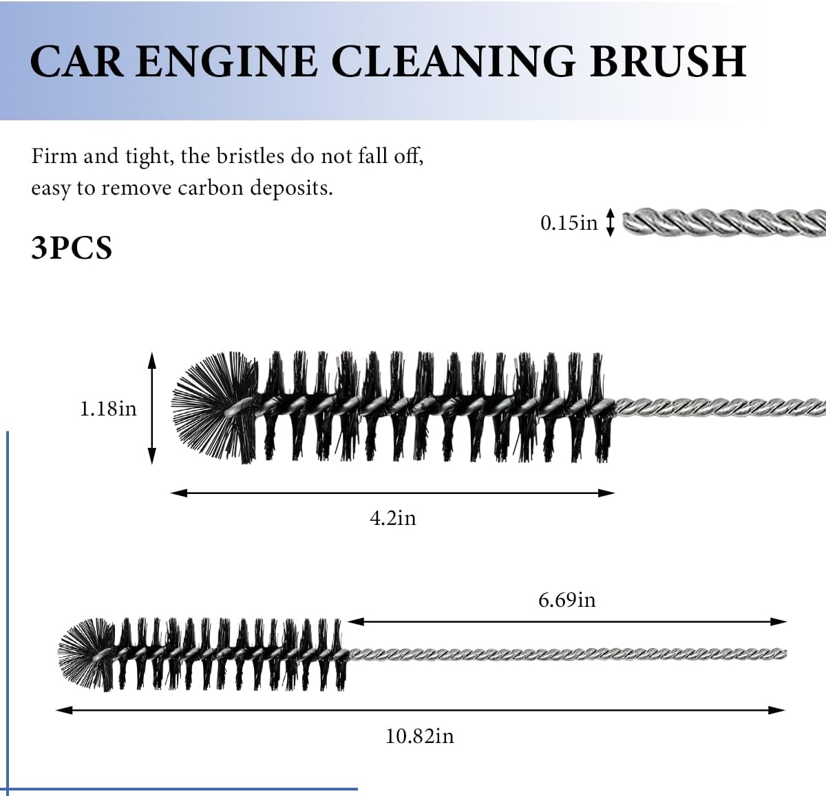 3PCS Carbon Dirt Cleaning Brush, Carburetor Cleaner Density Nylon Tube Brush for Drill, Car Engine Carbon Dirt Jet Remove Cleaning Brushes for ATV Motorcycle Moped Welder