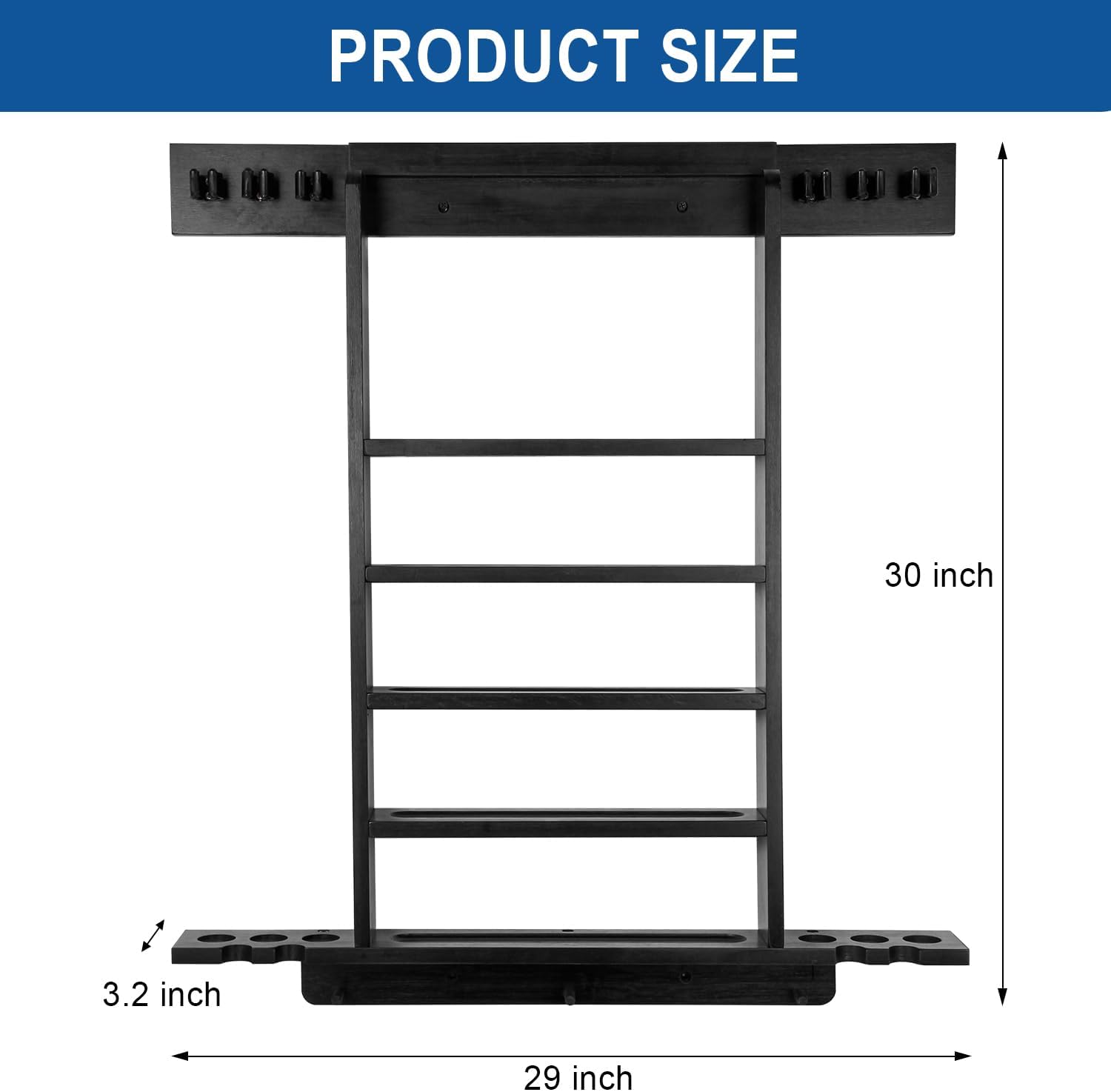 Large Pool Stick Holder Wall Mount, Billiards Pool Cue Rack Ping Pong Paddle Holder, Dart Holder 3-IN-1, Wood Pool Cue Holder Pool Table Accessories Equipment Organizer for Game Room Men Cave- Black