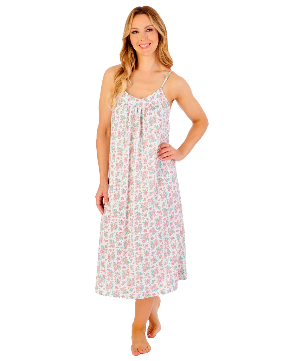 Slenderella Violet Spaghetti Strap 44 Inch Cotton Nightdress (24/26, pink)