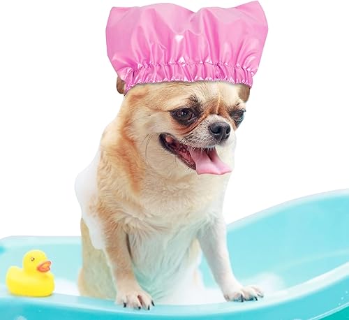 Vista 20 de Gorro de ducha para mascotas, impermeable, con una correa ajustable, fundas para orejas de perro, reutilizable, para gatos y perros plateado
