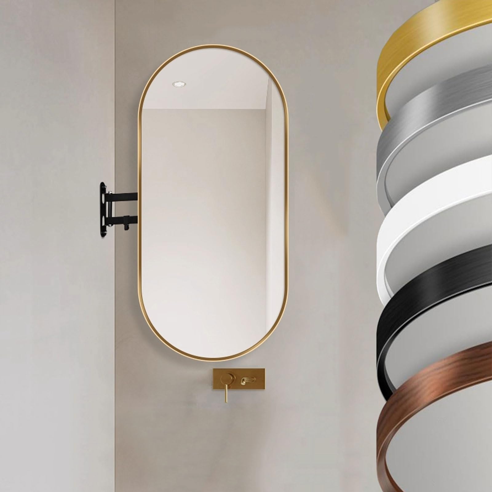 Fitlin Wall Mounted Oval Mirror Rotatable High Definition Modern Decorative Mirror for Bathroom Bedroom Entryway Living Room Hallway – 5 Colors Available(Gold,40x90cm/16x36in)