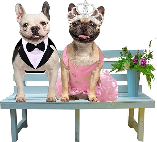 Miniatura 7 de QBLEEV Esmoquin para perros medianos, juego de traje y bandana, esmoquin de Navidad para perro, camisa formal de boda con cuello de corbatín