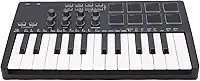 Alomejor Teclado MIDI, 25 Teclas de Detecção de Força, 8 Pads Retroiluminados RGB, 8 Botões, 2 Touch Strips, Com Tecnologia de Sensor Avançada, para Produção Musical Software DAW