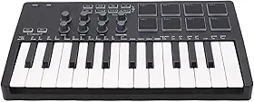 Alomejor Teclado MIDI, 25 Teclas de Detecção de Força, 8 Pads Retroiluminados RGB, 8 Botões, 2 Touch Strips, Com Tecnologia de Sensor Avançada, para Produção Musical Software DAW