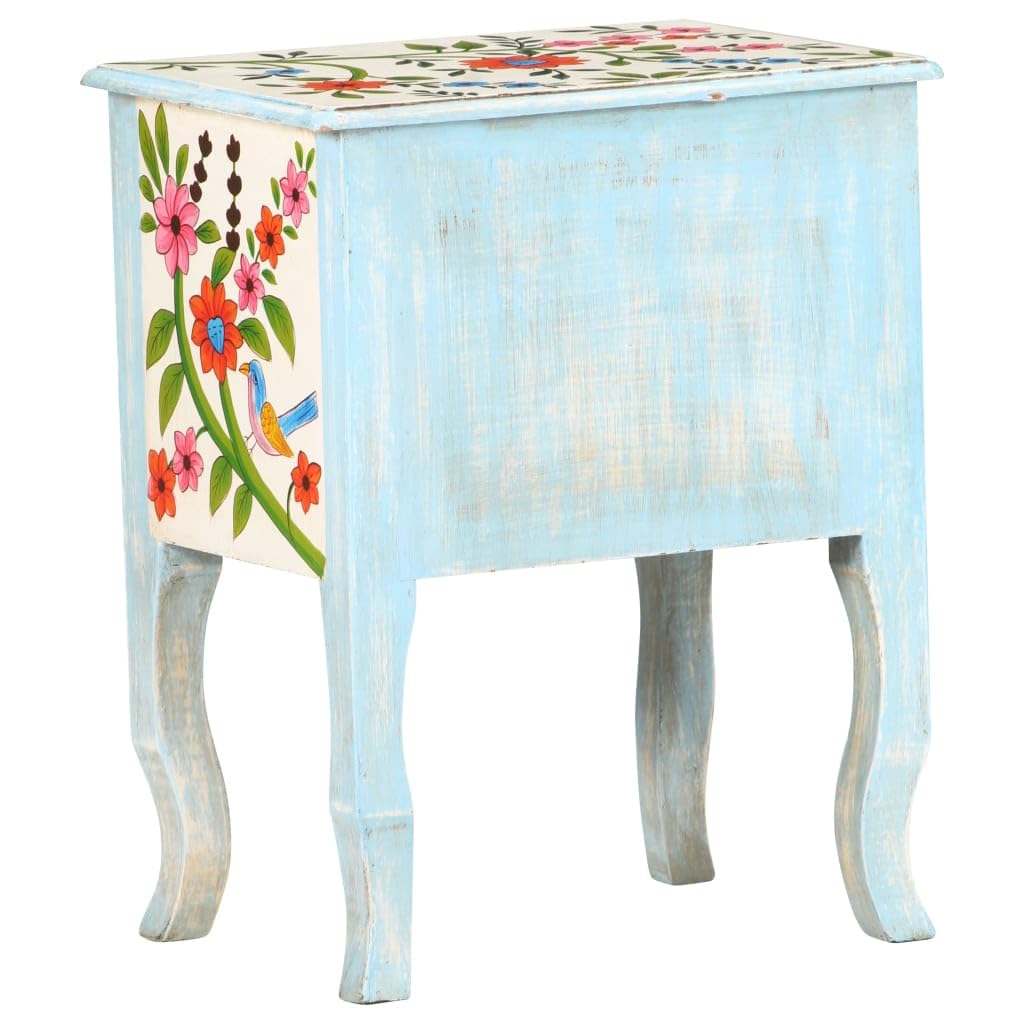 Générique Table de Chevet Peinte à la Main 40x30x50 cm Bois de manguier,Meubles,Tables,Tables de Chevet,323541