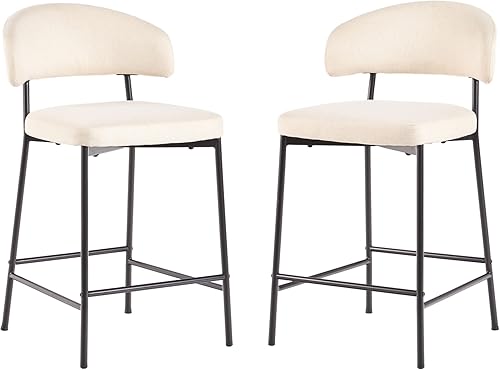 Walker Edison Taburete moderno con respaldo curvado relleno de espuma, juego de 2, marfil