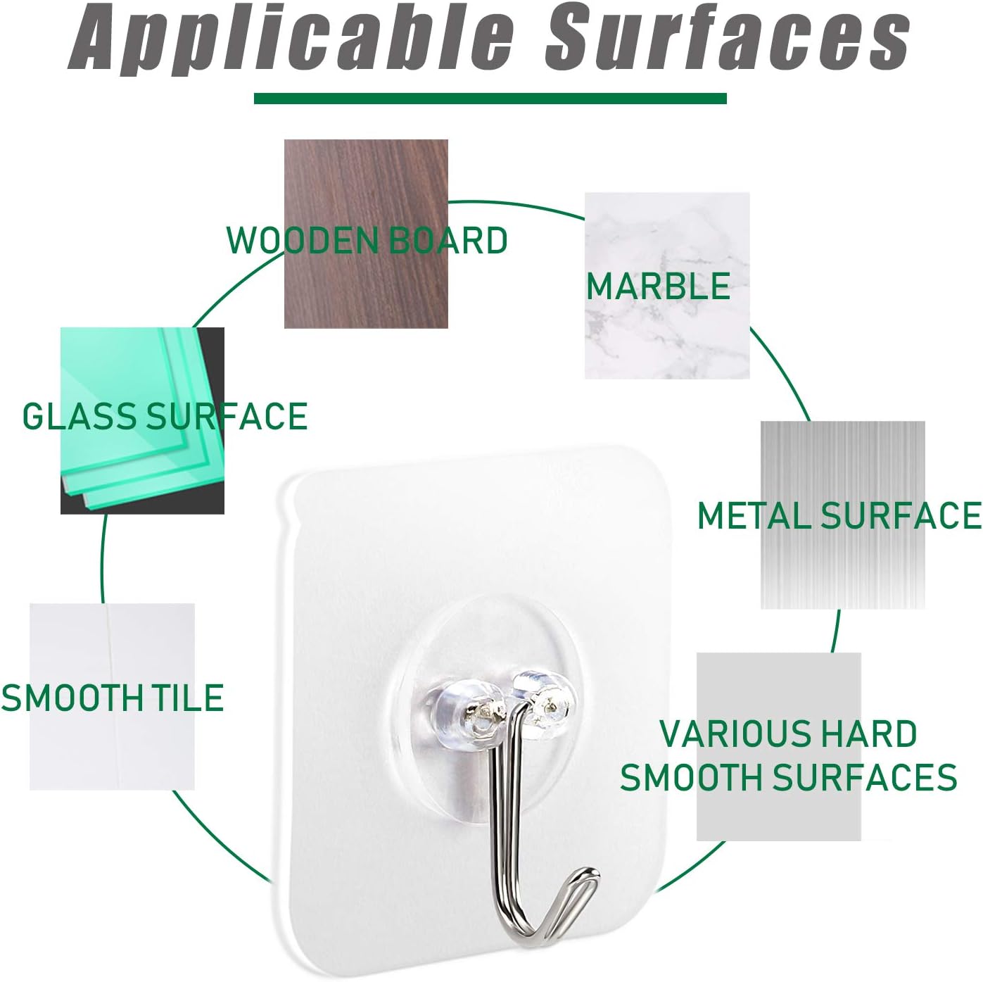 AROIC Heavy Duty Adhesive Hook, 60PCS Adhesive Hooks for Kitchen,20 lbs / 9 kg (Max), Removable, Waterproof, Reusable Hooks for Hanging,Used in Bedroom, Kitchen, Bathroom.