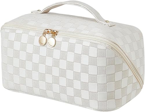 Miniatura 29 de EACHY Bolsa de Maquillaje de Viaje, Bolsas de Cosméticos de Gran Capacidad para Mujeres, Bolsa Portátil Impermeable que se Abre Plana, Bolsa de Aseo