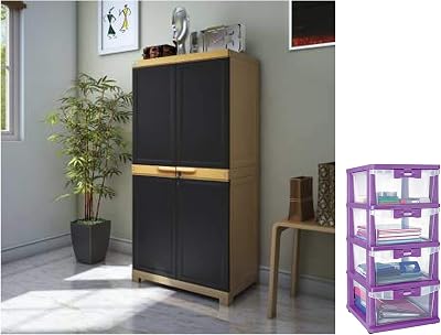 Freedom Mini Medium Plastic Cabinet Brown, 2 Doors CHST24 4 Layers Plastic Chests of Drawers Purple