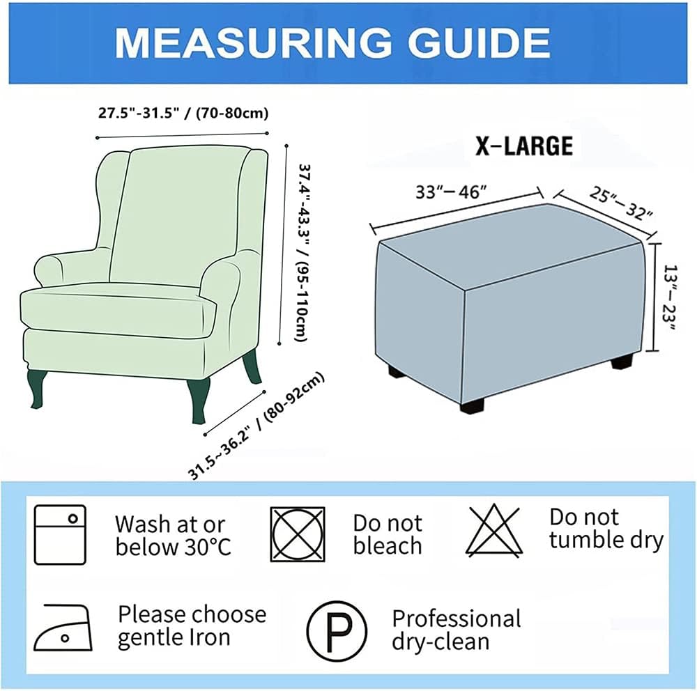 Wingback Chair Covers 2 Piece with Ottoman Cover, Solid Color Stretch Wing Chair Slipcover, Sofa Cover Furniture Protector for Armchair Chairs Bedroom Hotel (X-Large,Red)