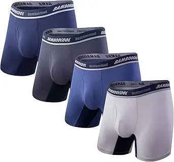 BAMBOO COOL Men's Underwear Boxer Briefs Soft Breathable Performance Bamboo Viscose for Comfortable Everyday Wear 4 Pack
