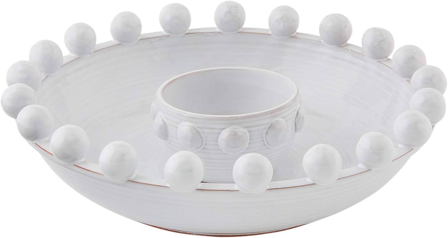 Mud Pie Beaded Chip And Dip Set, 3 1/2" x 13", White Chip