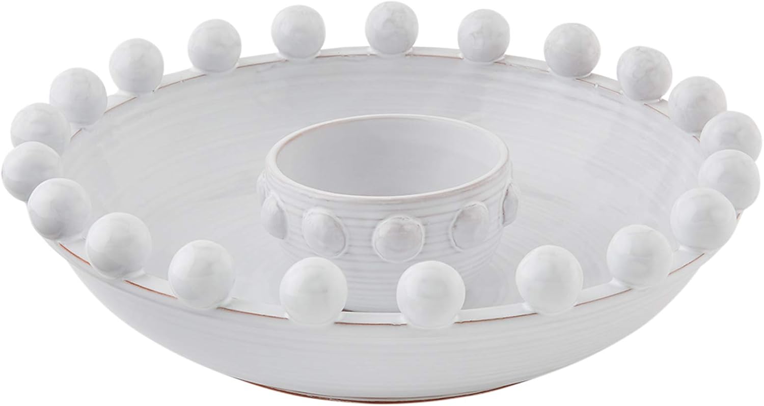 Mud Pie Beaded Chip and Dip Set, 3 1/2" x 13", White Chip