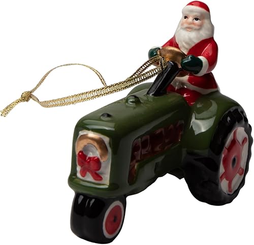 57045 - Figura decorativa de tractor de granja de Navidad de cerámica fina, 4 pulgadas de largo