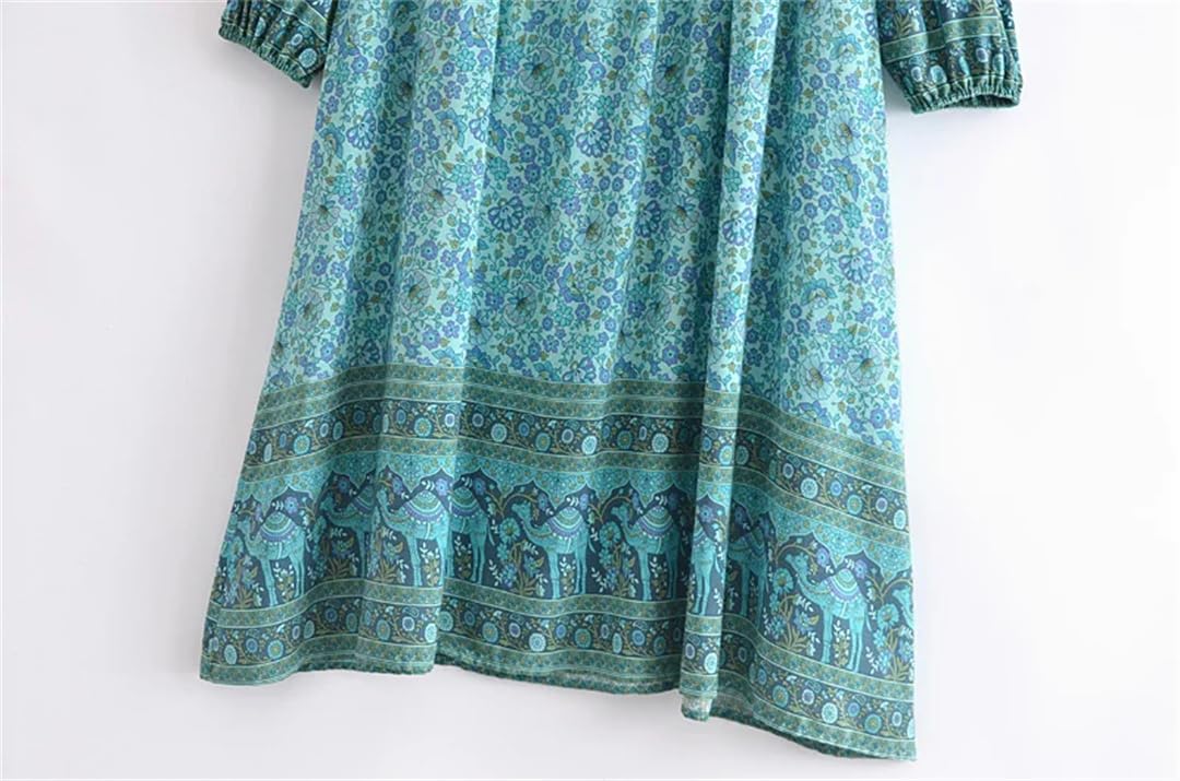 Vestido midi de rayón de verano para mujer, estampado floral, vestido largo bohemio
